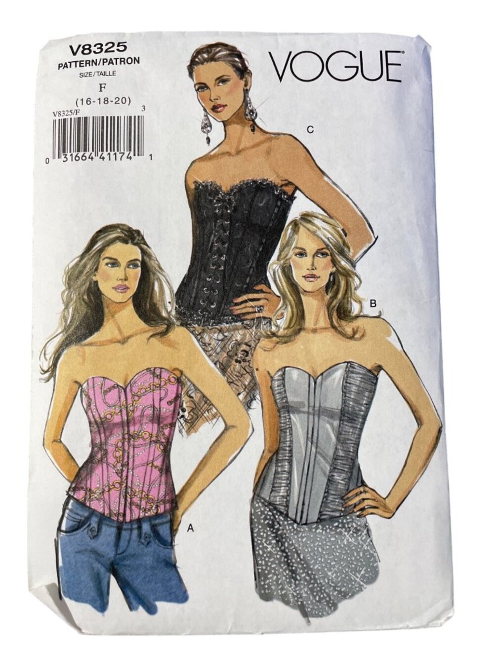 Y2K Vogue V8325 Sewing Pattern Size 16-18-20 Misses Corset Tops Fitted Bodices U
